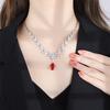 Cross Border Luxury Red Corundum Gemstone Pendant Zircon Necklace Collarbone Chain Formal Dress Evening Decoration Colorful Treasure