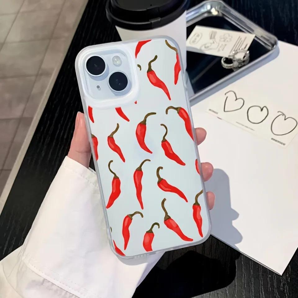 A Cartoon Red Chili Pepper Patterned Matte Soft Phone Case For iPhone 17 Pro Max 16 15 14 13 12 11 XS X XR 7 8 Plus 17 Air Cover