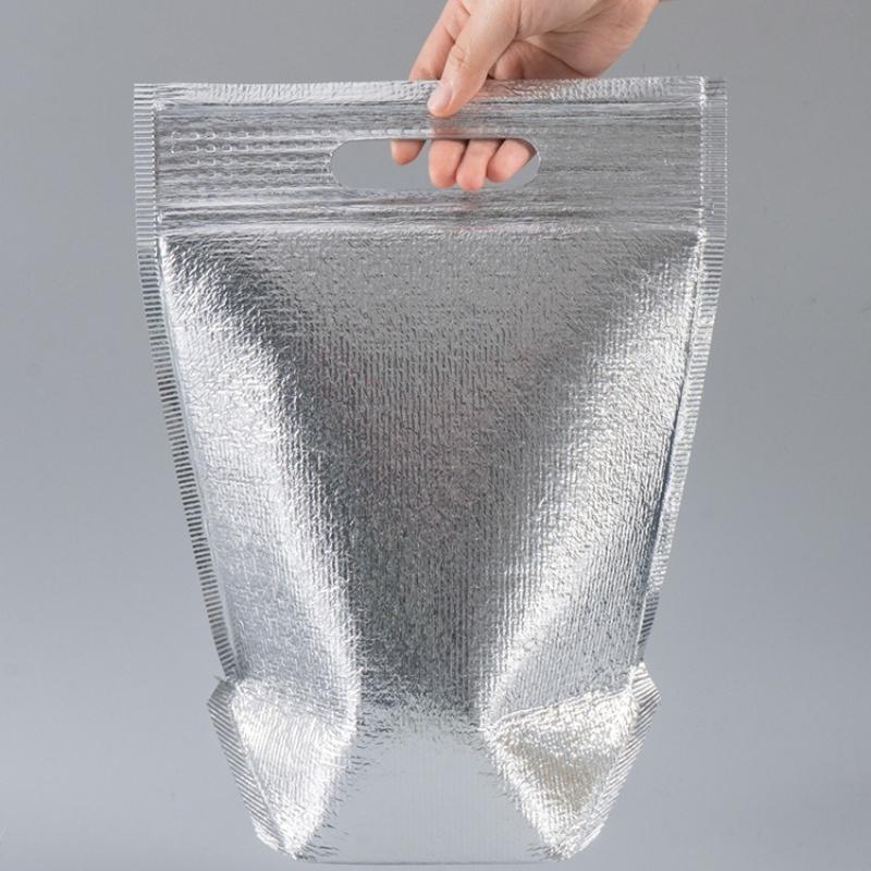 Thermal Insulation Aluminum Foil Disposable Food Delivery Pouch Food Fresh-keeping Refrigerate Bags Self Sealing Zipper Three-dimensional Tote Pockets