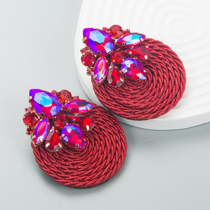 

Fashionable Geometric-shaped Glass Beaded Elastic Thread Woven Earrings - Eye-catching Accessories красный