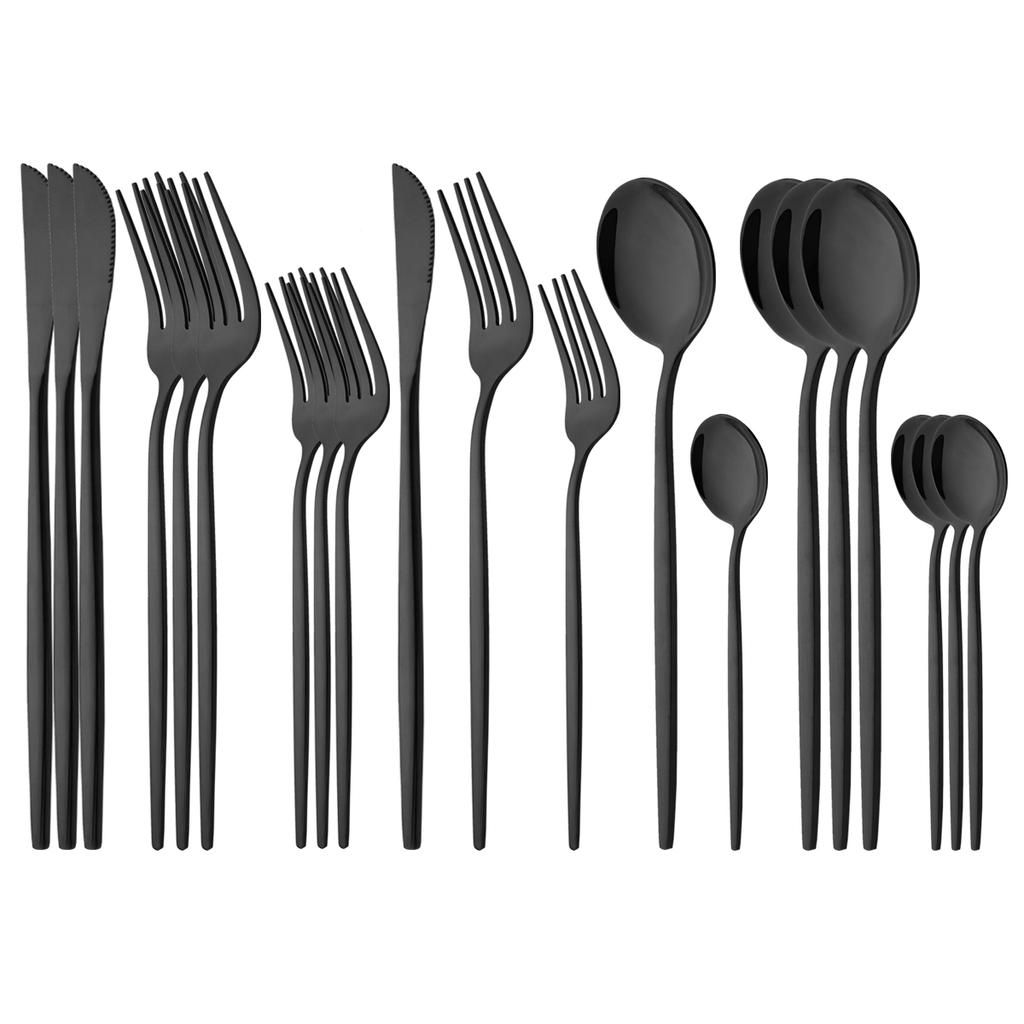 20 sztuk zachodnie czarne srebrne sztućce zestaw nóż widelec deserowy łyżeczka do herbaty zastawa stołowa ze stali nierdzewnej zestaw Party zestaw kuchenny