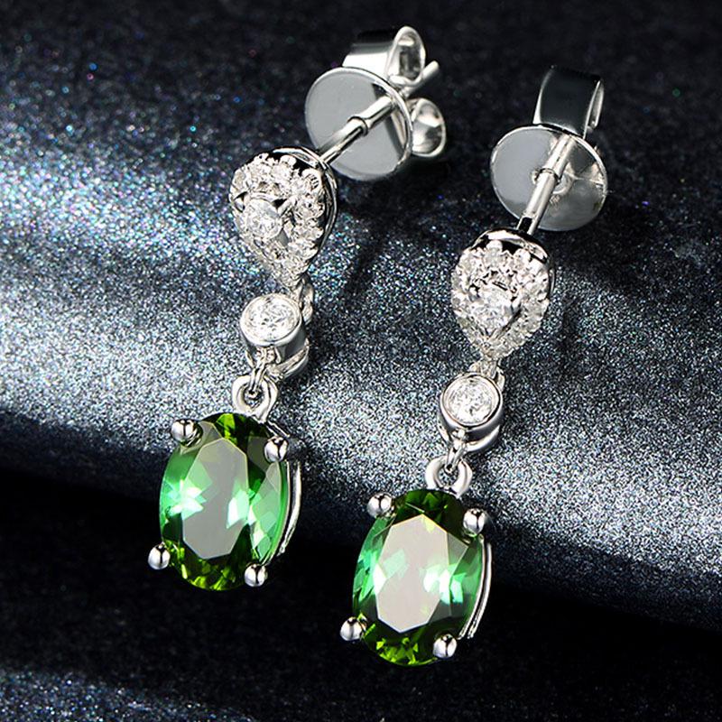 Retro Emerald Crystal Dangle & Zircon Stud Earrings, Temperamental Green Gemstone Four-Prong Design