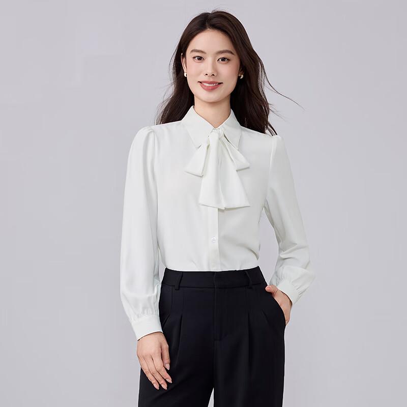 TLUOMAN Women's Non-Iron Detachable Bow-Tie Blouse