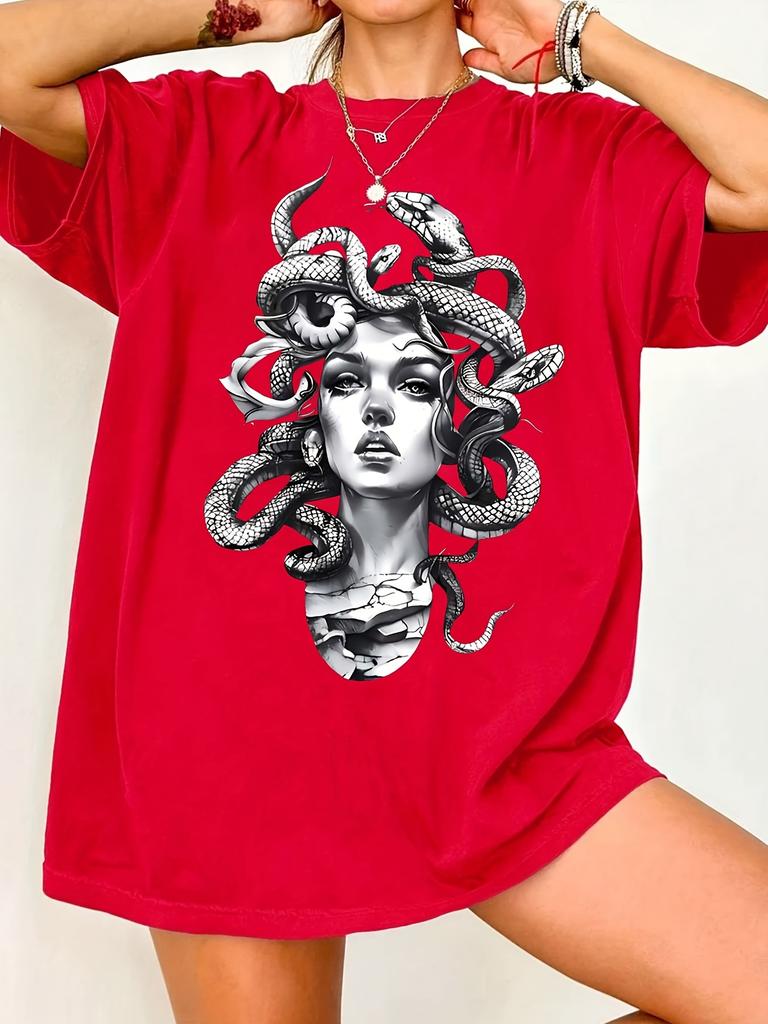 Vintage Greek Mythology Medusa Unisexs Tshirt Unisex Tee Streetwear Cotton Oversized Summer Loose Short Sleeve Harajuku ONeck Top