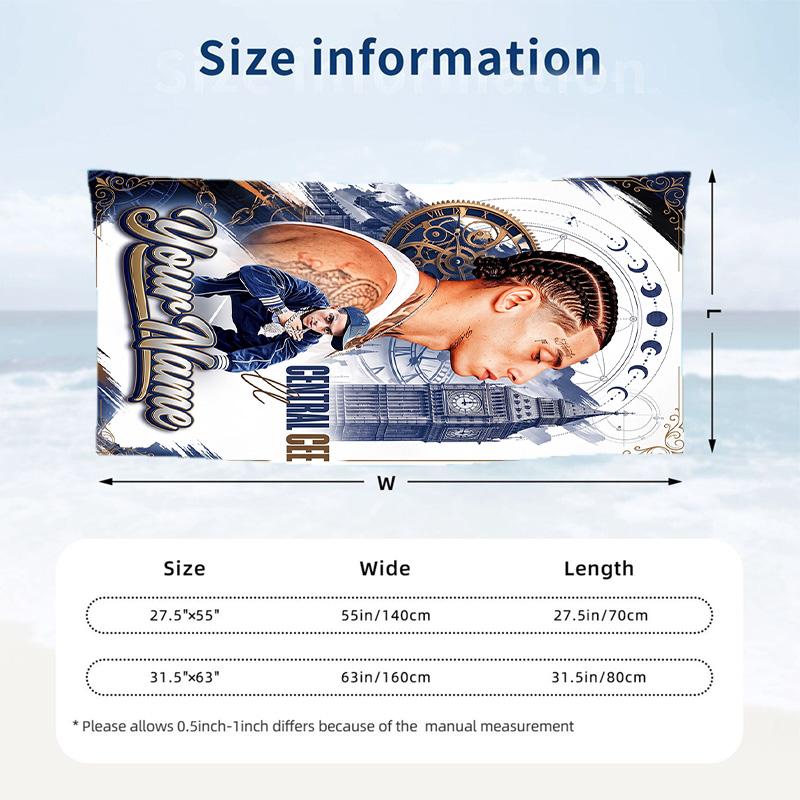 Central Cee Beach Towel, Personalized Custom Name Text, Quick Dry Large Absorbent Towel For Beach Pool