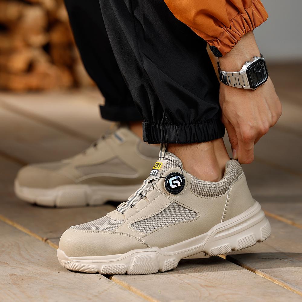 New Rotating Button Work Shoes Safety Sneakers Breathable Summer Male Boots Lightweight Indestructible Steel Toe Footwear