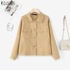 ZANZEA Women Turn Down Collar Solid Color Casual Long Sleeve Blouse