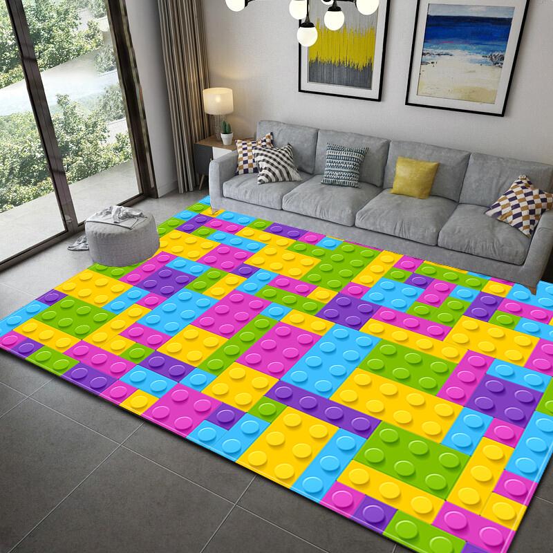3D barevné geometrické blokové koberce do obývacího pokoje, ložnice, koberce s motivy stavebních kostek pro domácnost, dětský pokoj, protiskluzová podložka