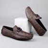 Fashion Comfy Leather Casual Shoes Fashion Style Men's Loafers Breathable Metal Buckle Moccasins Man Comfortable Business Slip On Flats