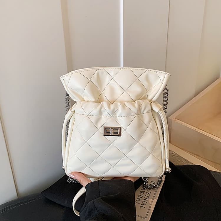 Rhombus drawstring small bag, shoulder messenger mobile phone women's bag