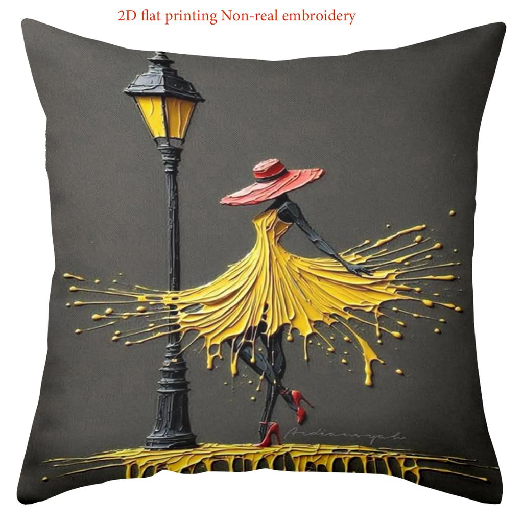 Stylish Women with Umbrellas on Black Pillows 2D Printed Polyester pillowcase, sofa decorative cushion cov Headboard Pillow