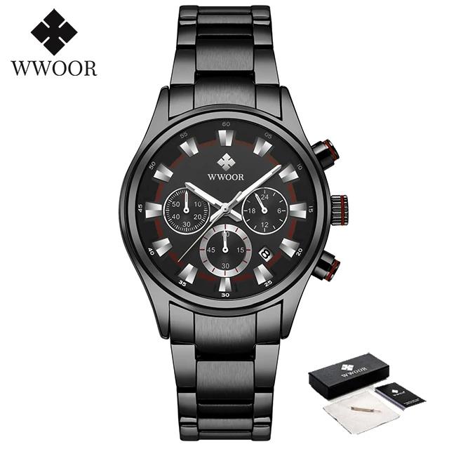 WWOOR Luxury Military Watch for Men Waterproof Luminous Date Chronograph Man Watch Sport Quartz Stainless Steel Men's Watches