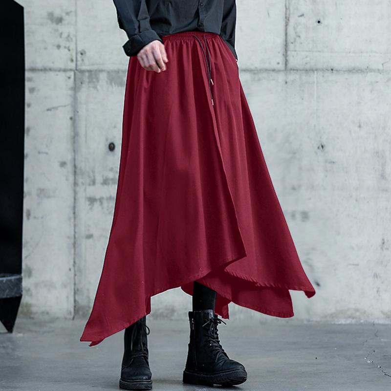 INCERUN Men Elastic Waist Irregular Layers Casual Long Pants Trousers