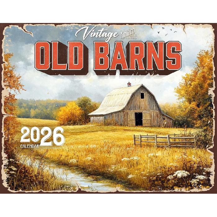 2026 Vintage Old Barns Wall Calendar 16-Month X-Large Size 14x22, Retro Barns Calendar by The KING Company-Monster Calendars 2026 Vintage Old Barns Wa