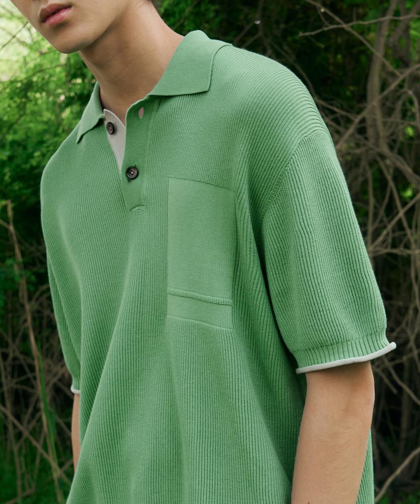 DRAW FIT Contrast Block Short Sleeve Knit [Pistachio Green]
