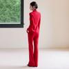 Women's Elegant Chinese Red Suit - 2025 Acetate Formal Wear for Banquets & Events