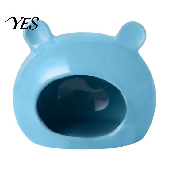 Small Animal Hideaway Cave Ceramic Hamster House, Summer Bear Shaped Hideout Cave, Spacious Habitat Bed Decor for Gerbil, Mice, Guinea Pig,