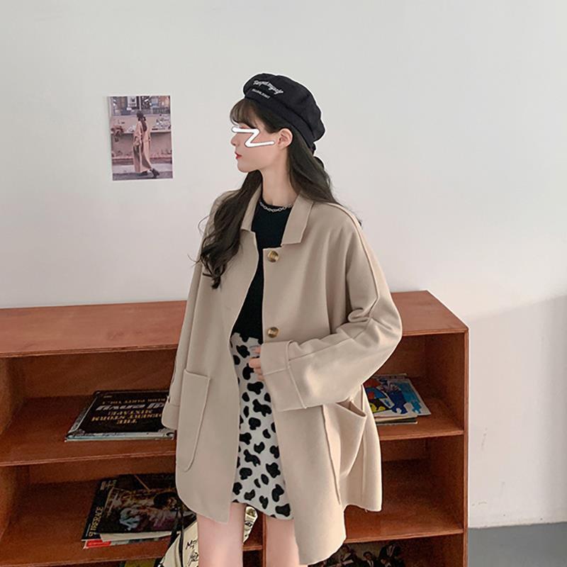 Korean Style Loose Mid-Length Wool Coat for Women - Autumn/Winter