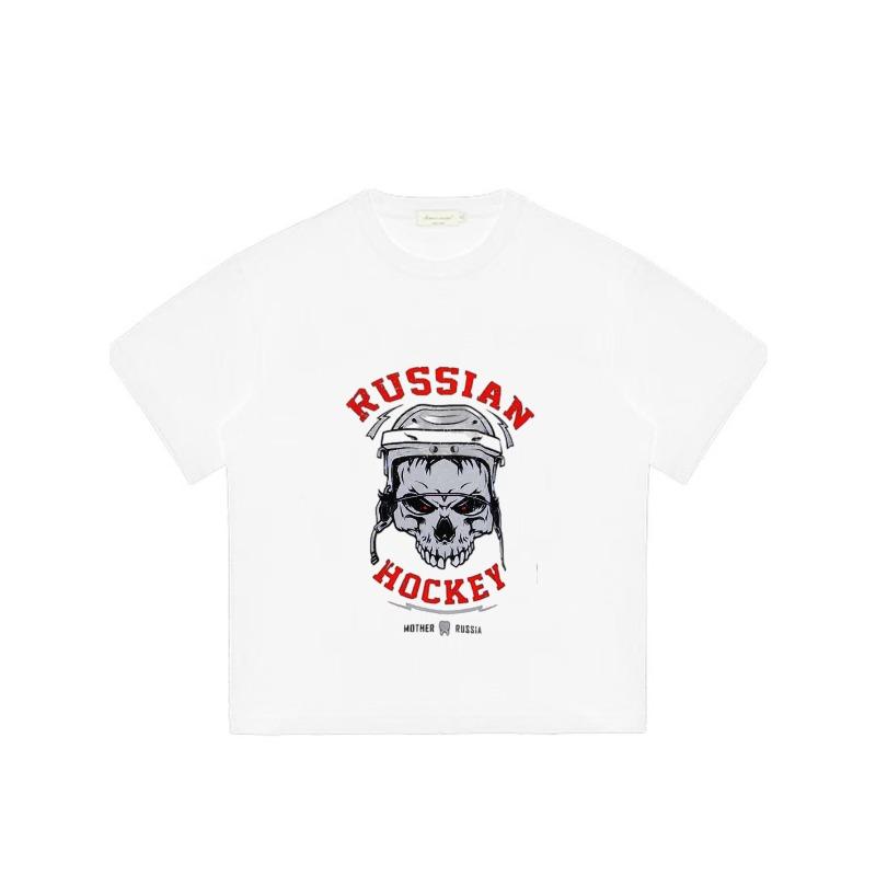 Russian Hockey T Shirt Black Skull with Helmet and Red Text for Casual Wear