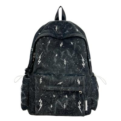Stilvoller bedruckter Rucksack mit Blitzmuster für Schüler und Reisende Strapazierfähige Canvas-Schultasche mit Fronttasche und Seitentaschen
