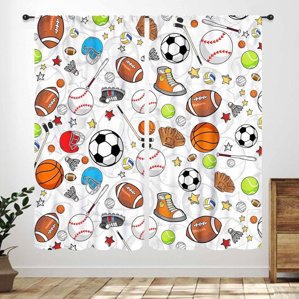 Basketball Curtains Teens Ball Sports Blue Red Flame Match Game Teen Boys Kids Bedroom Living Room Playroom Nursery Curtain For Sitting Polyester