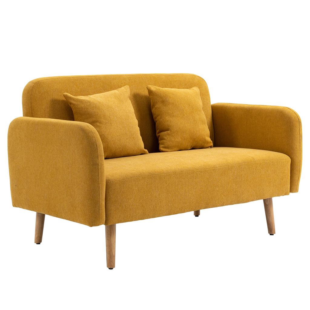 Sofa 2-Seater Couch with 2 Throw Pillows, Small Loveseat with Velvet Look, Modern Upholstered Sofa for Living Room, Bedroom, Small Space