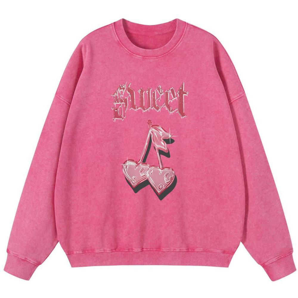 

Свитшот из винтажного выстиранного хлопка для девочки с принтами в виде надписей Сладкая вишня в стиле Харадзюку, оверсайз, тонкий 3XL