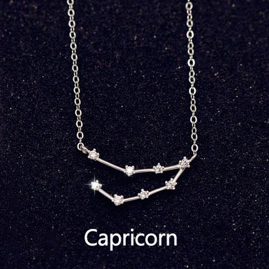 Korean-Style S925 Sterling Silver Inlaid Diamond Zodiac Pendant Necklace for Women