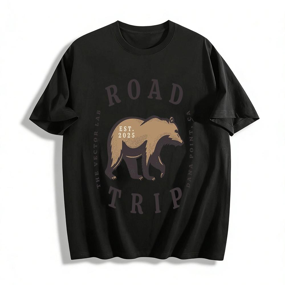 American Road Trip Bear Print Casual Tee Dana Point CA Est 2025 Pure cotton T-shirt XXS