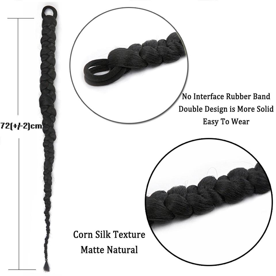Synthetic Long Braid Ponytail Hair Extensions Fake Hair Pony Tail Wig for Black Women with Rubber Elastic Band
