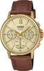 BESIDE Quartz Men's Watch BMS-300GL-5AV Sapphire Glass Brown Leather Band Multi-Axis 24-Hour Display Gold