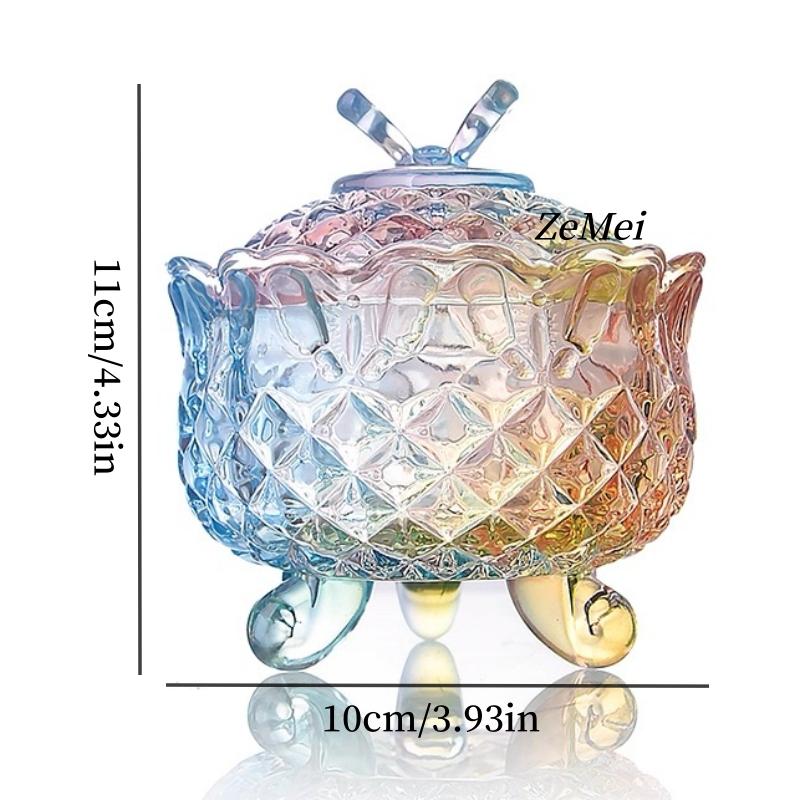 European-Style Glass Tripod Butterfly Transparent Storage Jar,Jewelry Organizer Glass Jar With Lid Candy Container Decoration
