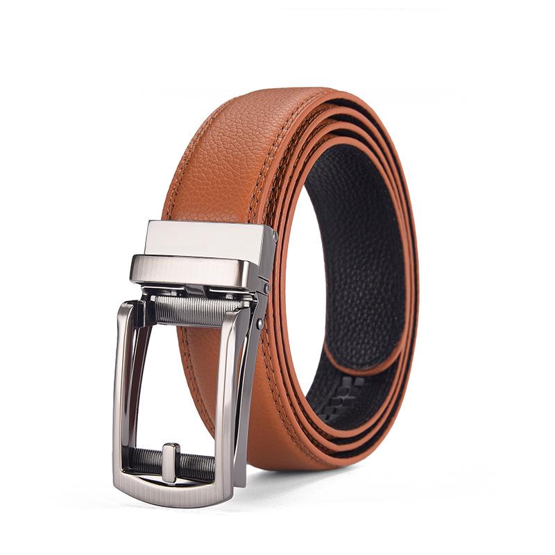Men's Faux Leather Belt with Automatic Alloy Buckle, Versatile for Suits and Jeans
