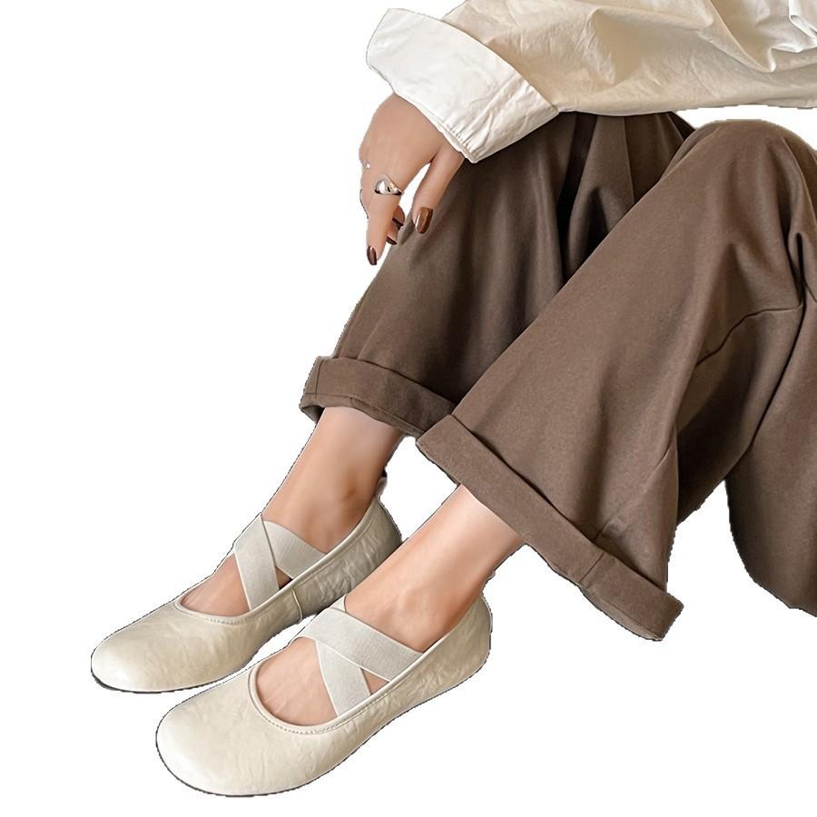 Sheepskin Version Mary Jane Shoes Women's 2025 Autumn New Low-heeled Ballet Shoes Cross-strap Retro Shallow Mouth Single Shoes Women