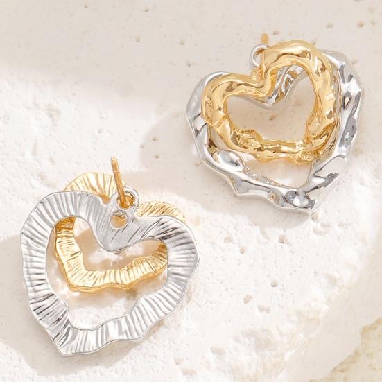 1 Pair Women Earrings Double-Layer Design Heart Irregular Shape Stud Earrings Scratch-Resistant Two-tone Earrings Jewelry Gift