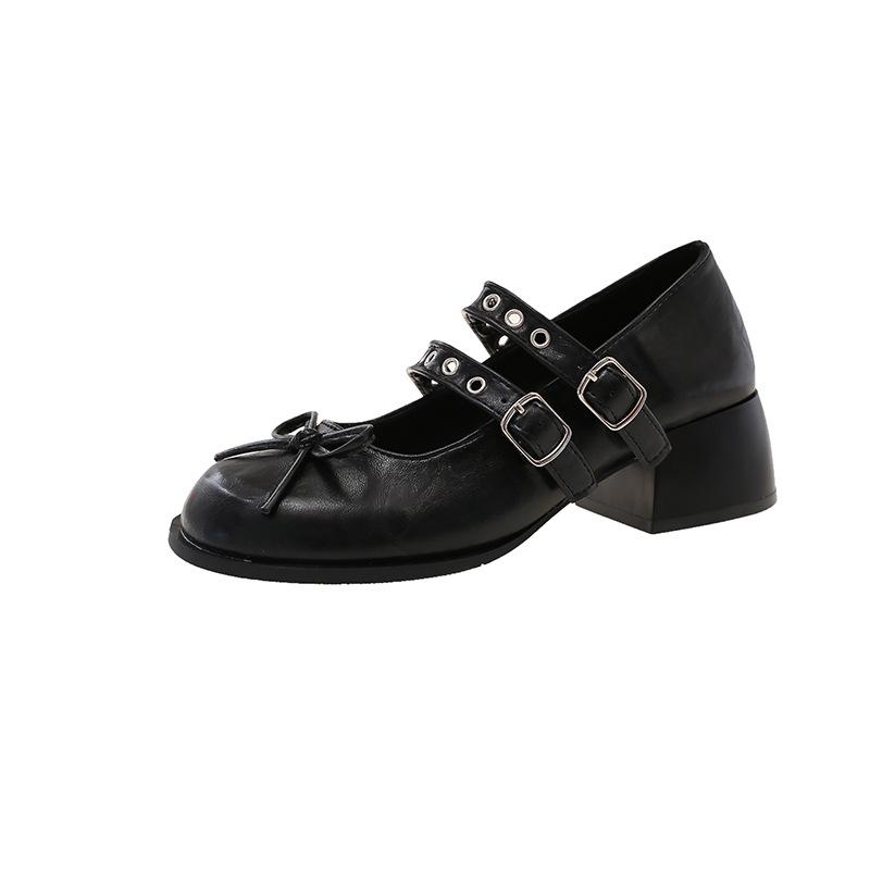 

Женские туфли Мэри Джейн Французские туфли-лодочки с неглубоким вырезом, с круглым носком, маленькие кожаные туфли для женщин, повседневные туфли-лодочки, Zapatos Mujer 35 чёрный