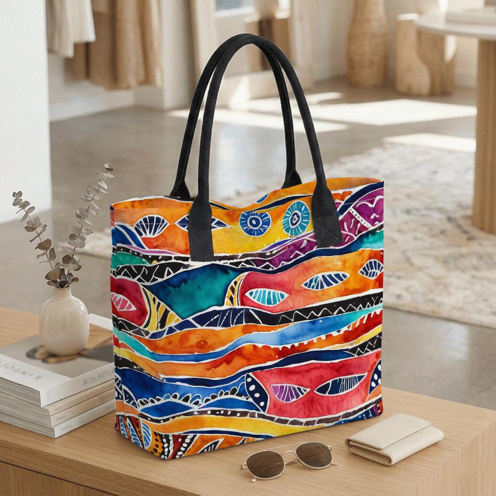 Bohemian Watercolor Pattern Large Capacity Casual Tote Bag for Daily Use