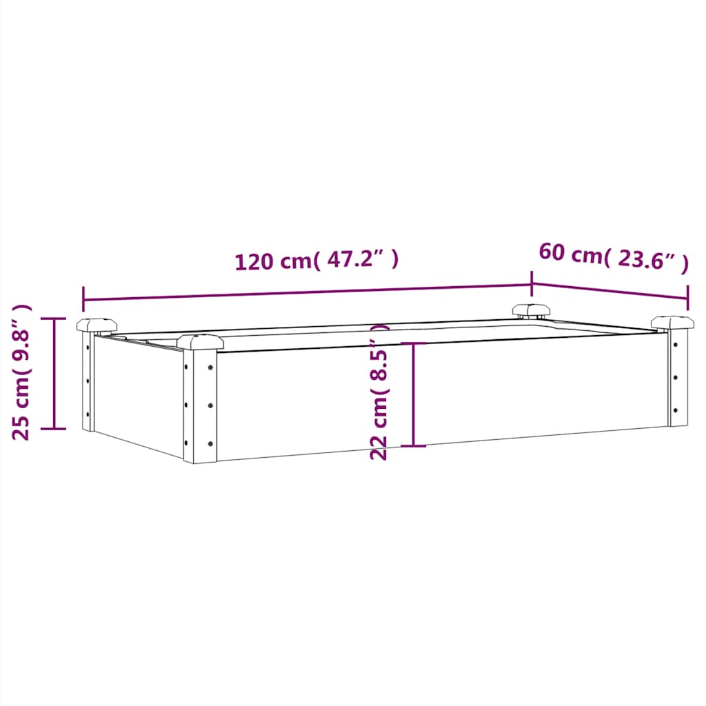 Raised Garden Bed with Liner 120 X 60 X 25 Cm Solid Pine Wood Brown