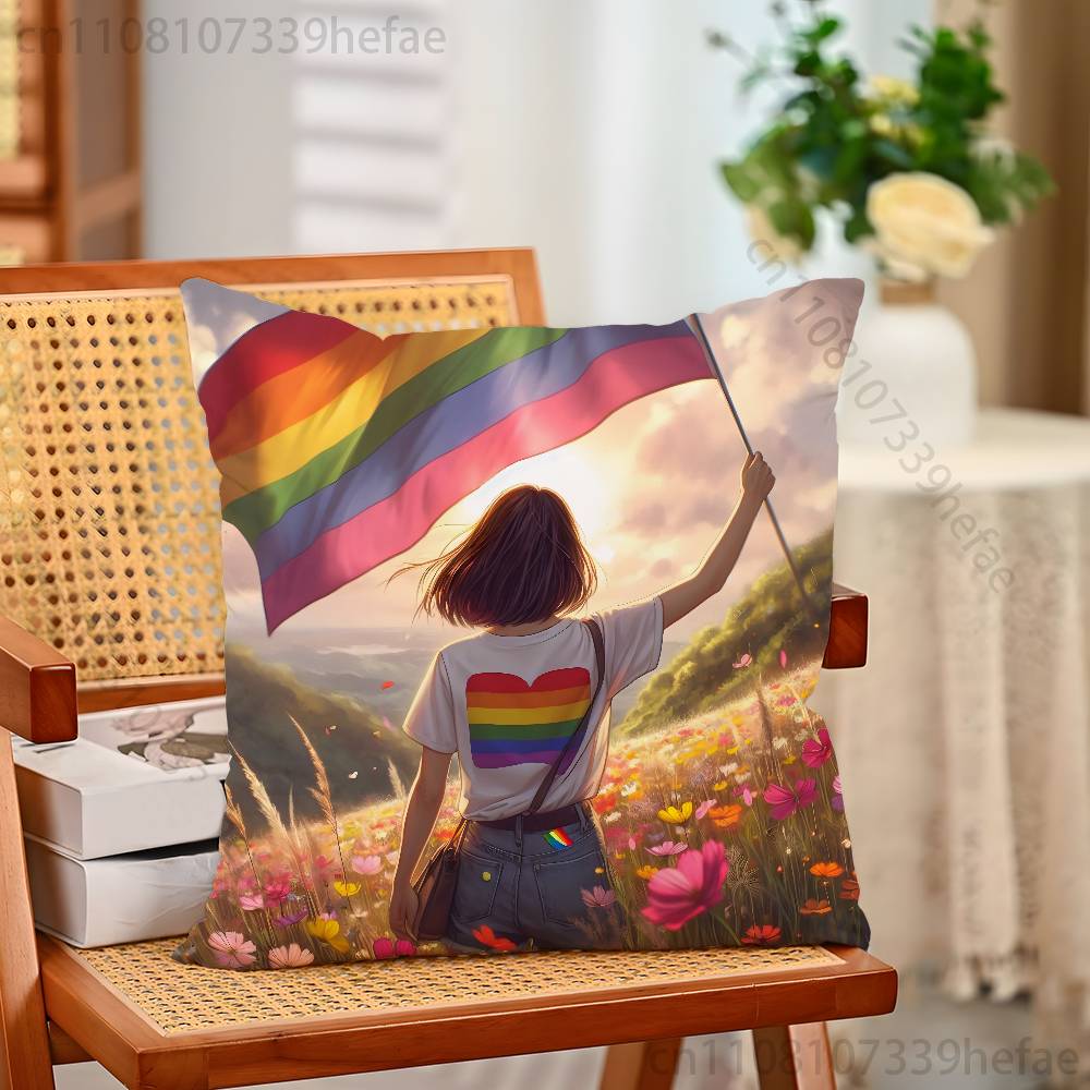 Lesbian LGBT Rainbow Pride Pillow Case Plush Pillow Cases Home Decoration Pillow Cover for Sofa Bed Chair Living Room