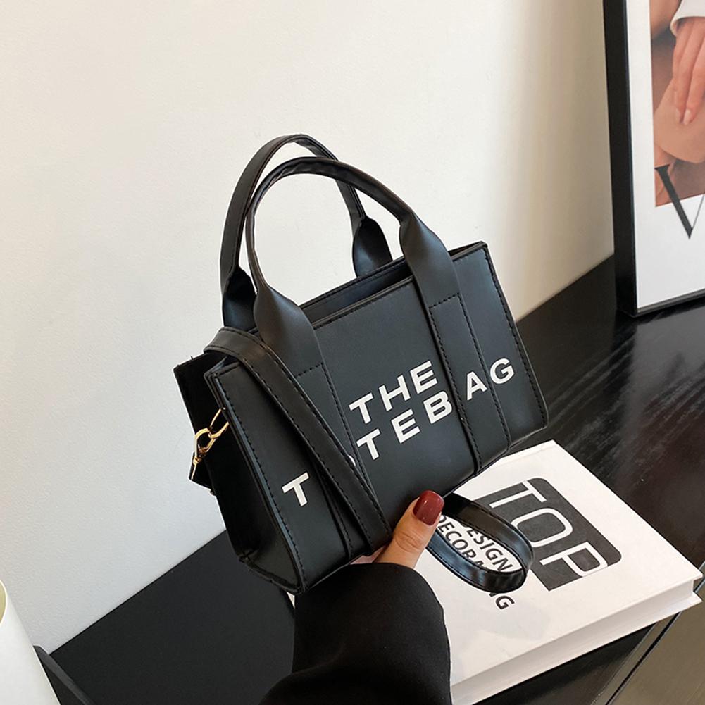 Women Tote Bag Contrast Letters Fashion Ladies Top-Handle Bags PU Leather Portable Casual Simple Adjustable Straps Hobos Bags