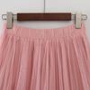 Mesh Yarn Midi Skirt High Elastic Waist Ruffles Trim A-line Skirt