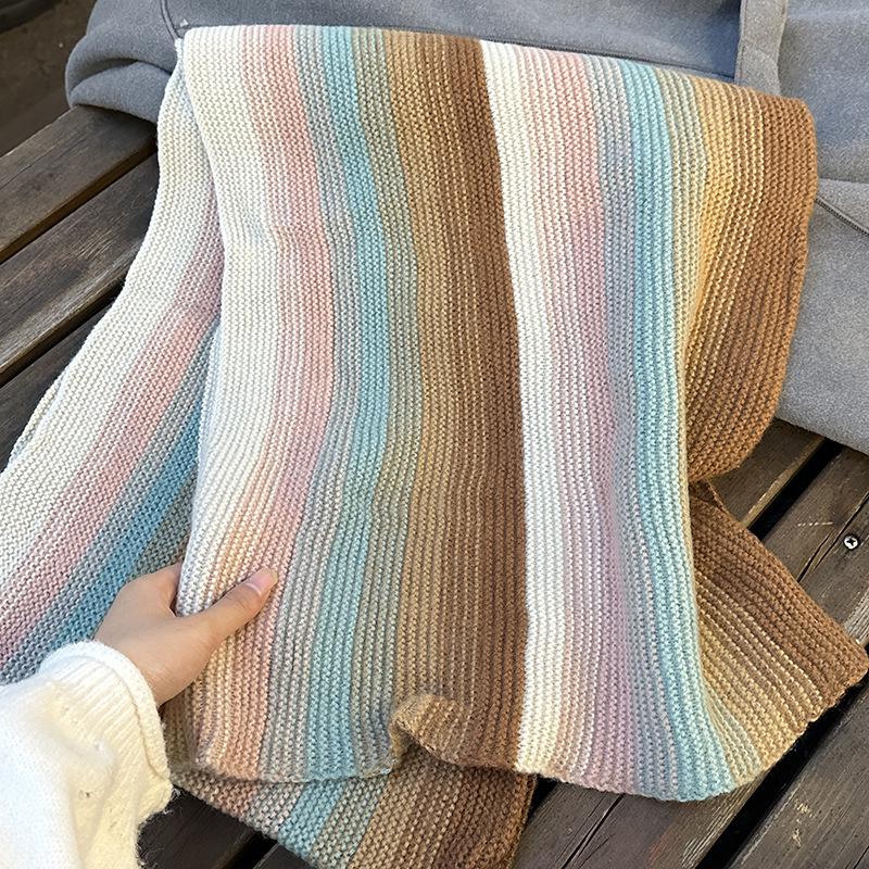 Luochi Rainbow Wool Scarf: Warm, Versatile, Thickened Korean Style Winter Accessory