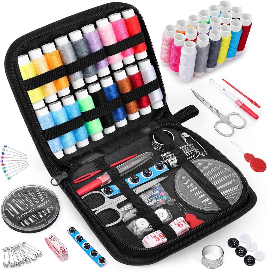 Complete Sewing Kit with Threads Needles Scissors Tape Measure Buttons Portable Travel DIY Embroidery Handwork Sewing Tool Set