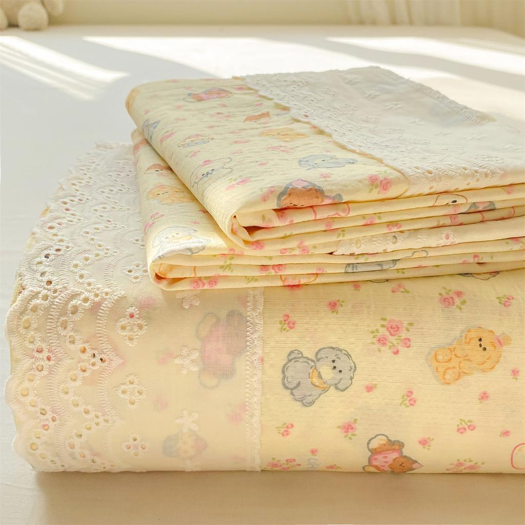 Klasse A Doppellagiges Garn Bettlaken Einzelstück Spitze Spitze Stepplaken Studentenwohnheim Dreiteiliges Set Einzelner Kissenbezug 3