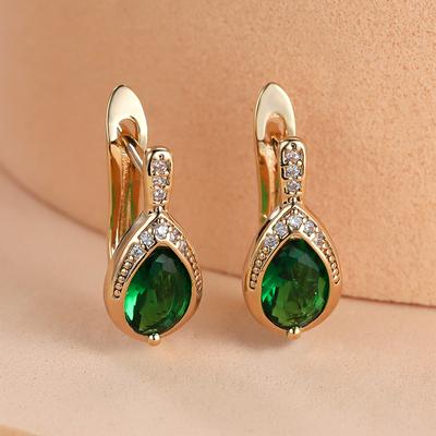 1 Paar baumelnde Ohrringe in Tropfenform, Rot, Grün, Blau, Aqua, Weiß, Schwarz, Rosa, Stein, für Damen, Braut, Hochzeit, goldfarbener Schmuck