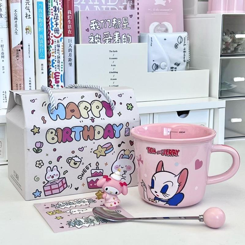 Cat and Mouse Cute Ceramic Mug Couple Coffee Milk Cup Children with Graduated Drinking Cup Birthday Gift