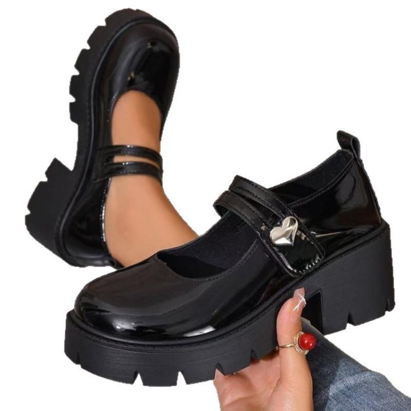 Women's Wide Width Mary Jane Pumps, Round Toe Single Buckle Platform Flats, Japanese JK Style Autumn Shoes for Women