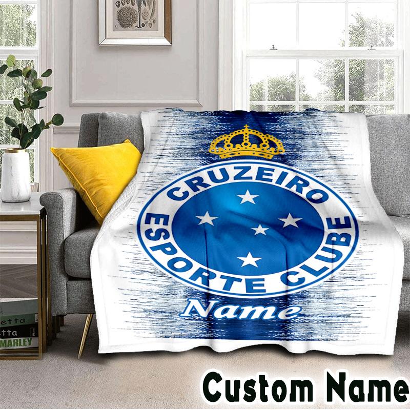 Custom Name Cruzeiro FC Crest Throws Blanket Flannel Blankets for Couch Bed Gifts for Men Women Picnic blanket Christmas fan gifts