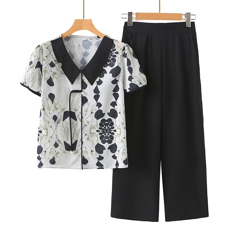 Yu Zhaolin Women s New Chinese Style Floral Wide-Leg Pants Summer Set XL (90-105 jin)