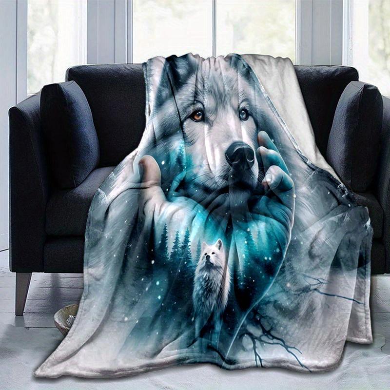 1pc Wolf amidst Snowy Forests Blanket  Soft Warms, Living Room, Travel, Camping, Car Blankets